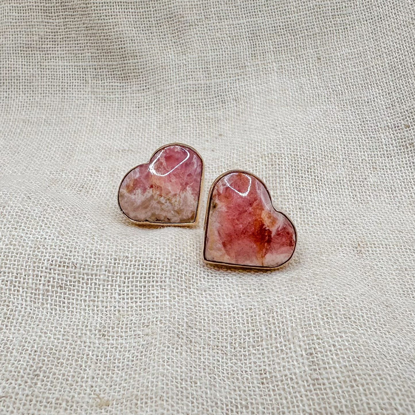 HEART SHAPED RHODOCHROSITE STUD EARRINGS