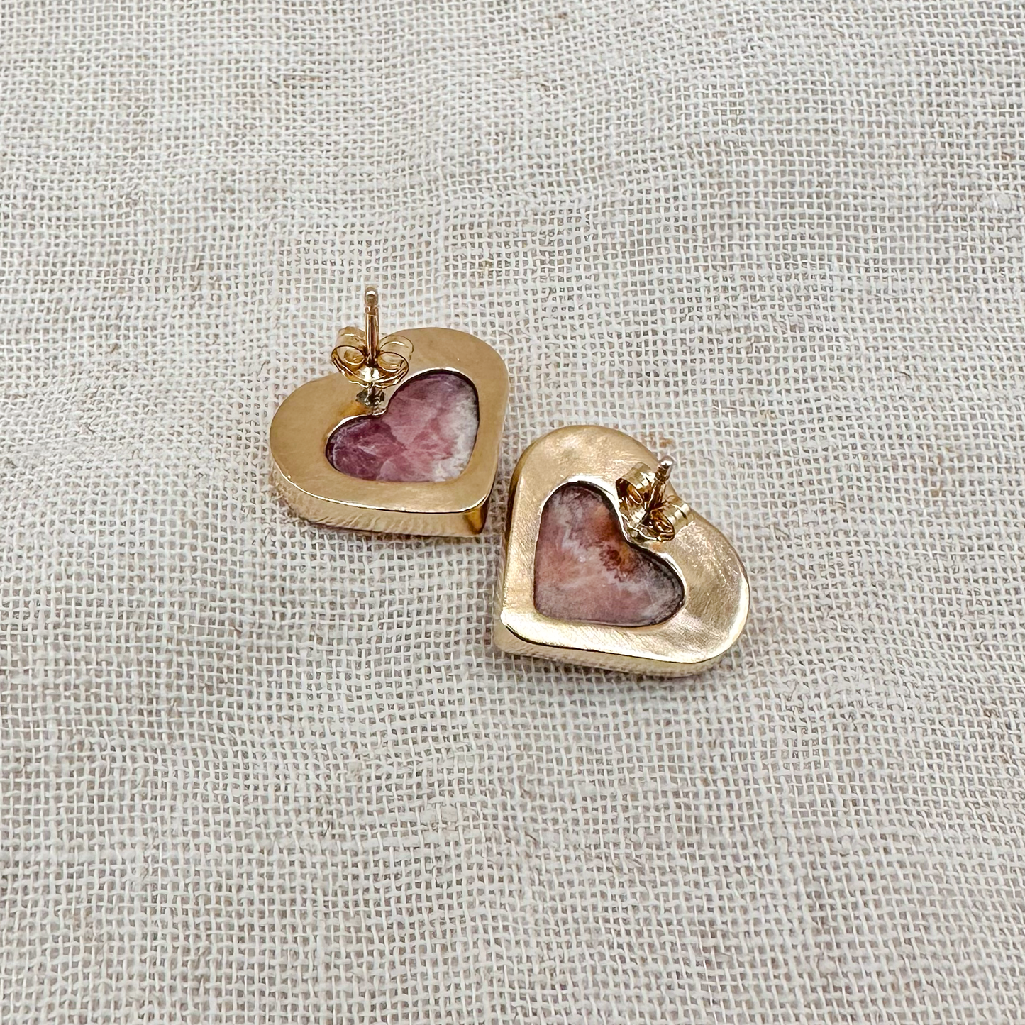 HEART SHAPED RHODOCHROSITE STUD EARRINGS