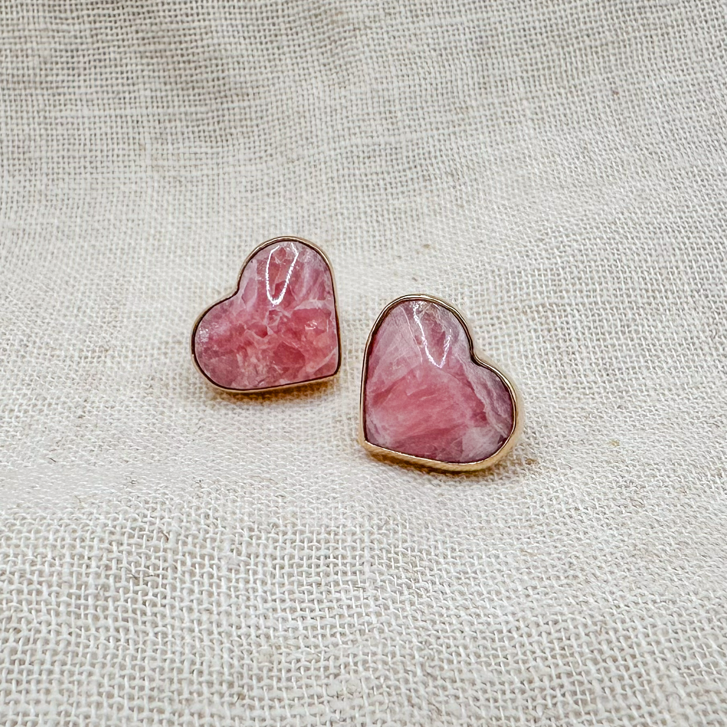 HEART SHAPED RHODOCHROSITE STUD EARRINGS