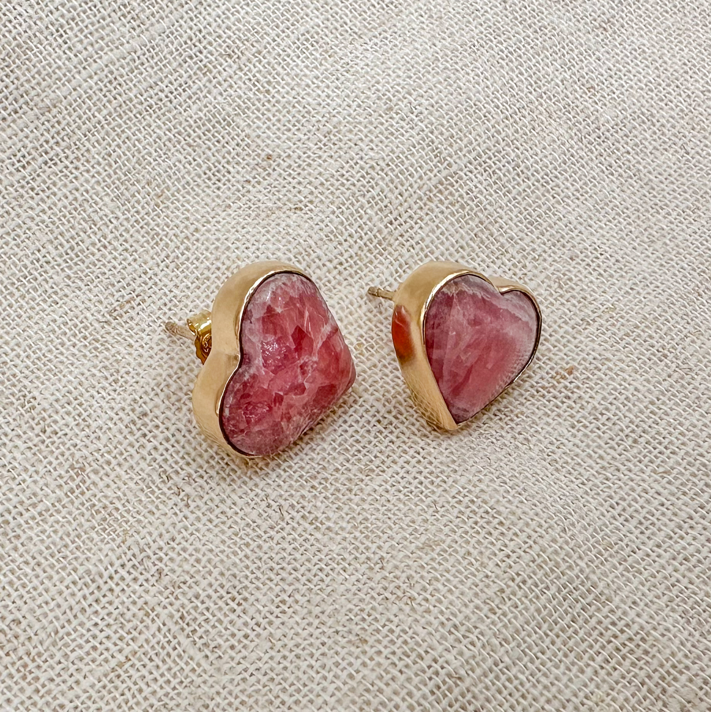 HEART SHAPED RHODOCHROSITE STUD EARRINGS