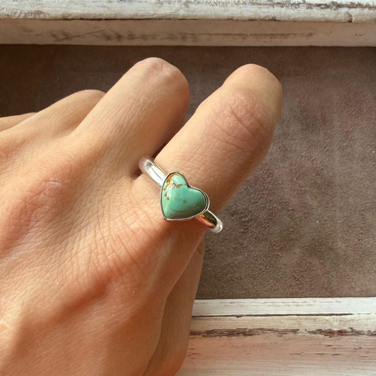 ADJUSTABLE HEART TURQUOISE RING