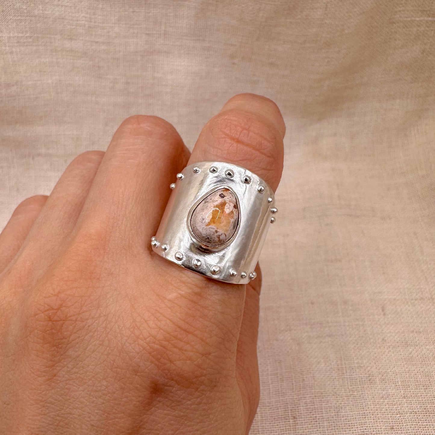 ADJUSTABLE MEXICAN FIRE OPAL RING