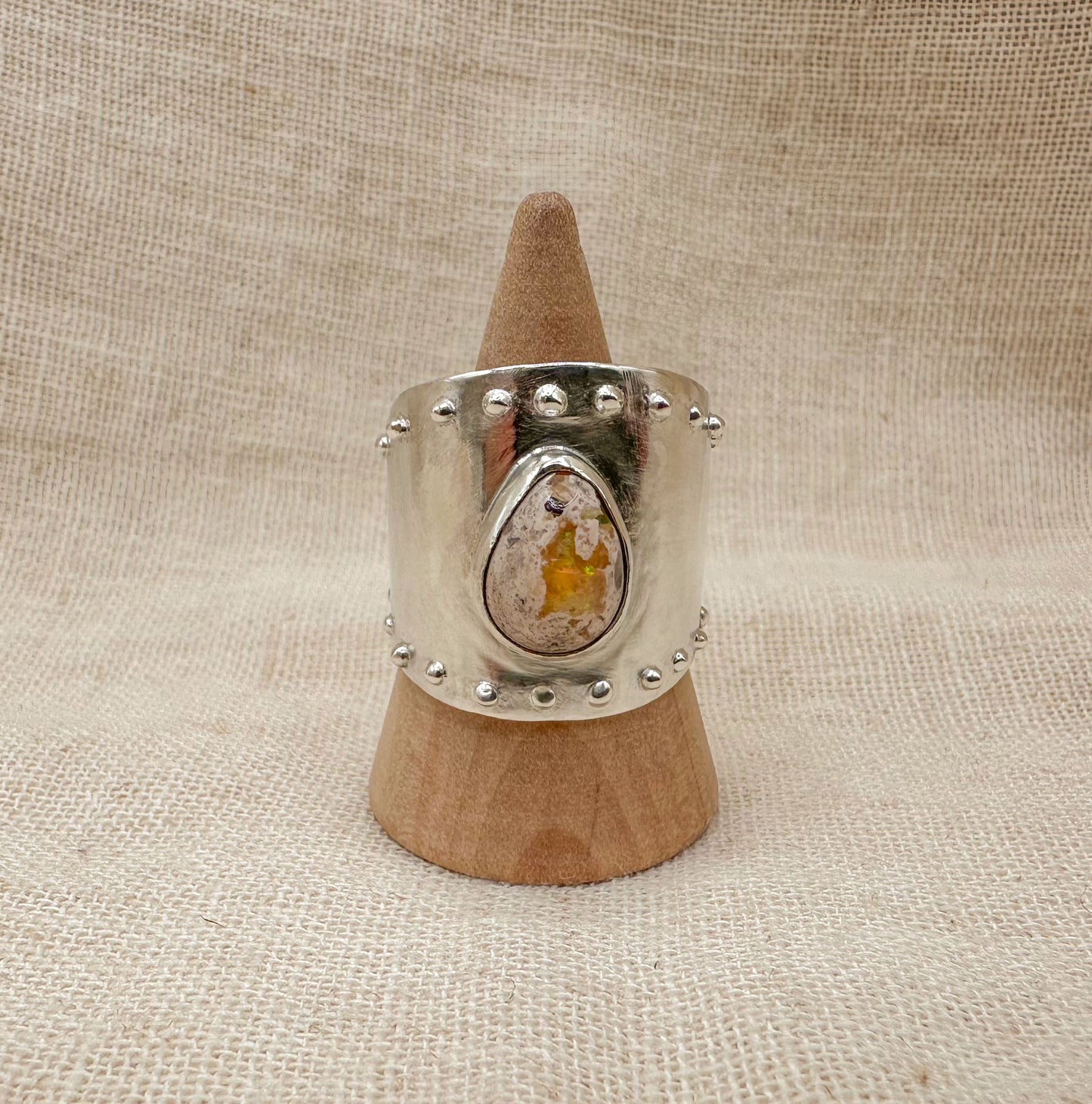 ADJUSTABLE MEXICAN FIRE OPAL RING