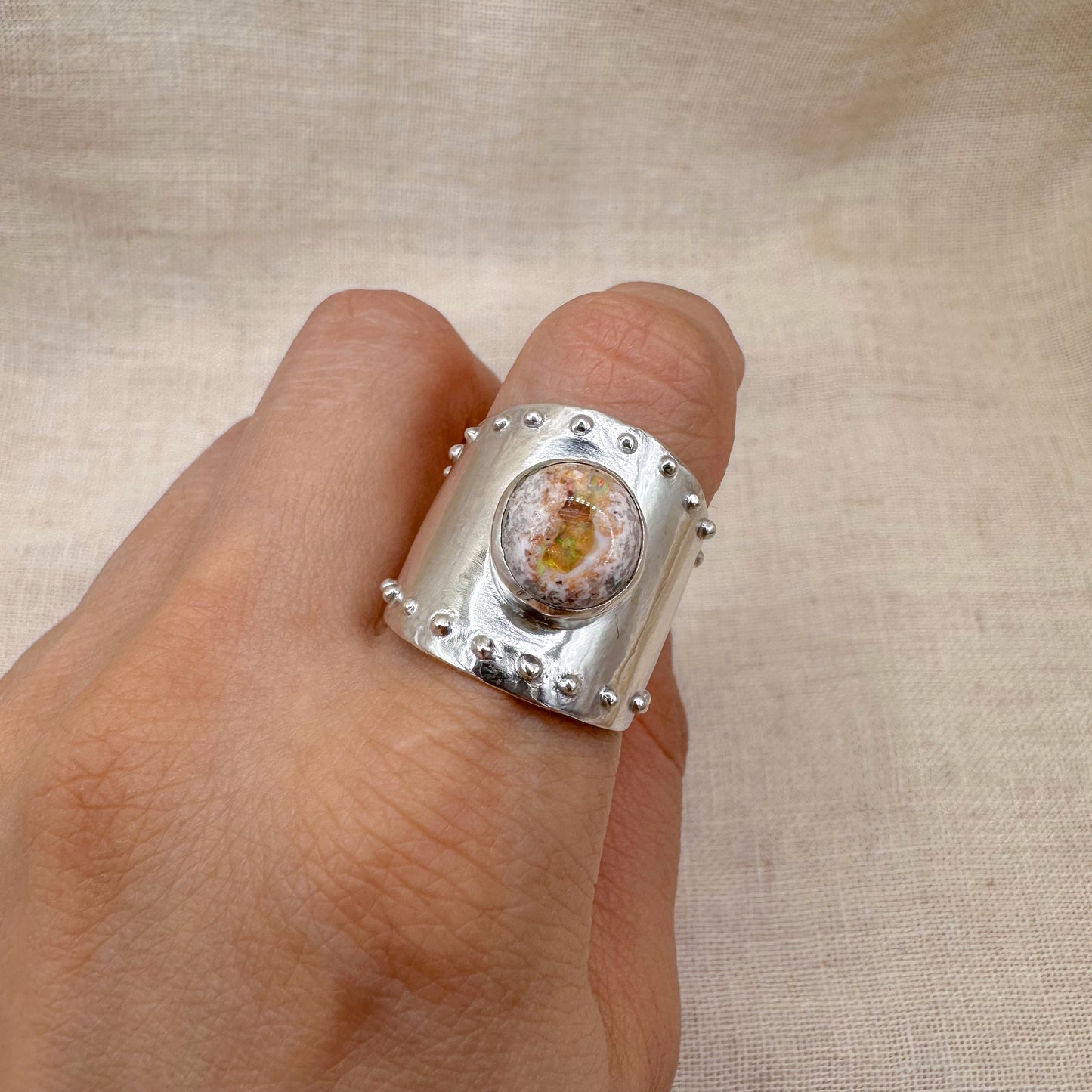 ADJUSTABLE MEXICAN FIRE OPAL RING