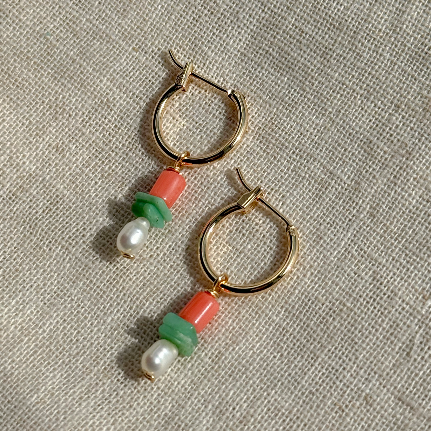GEMSTONE DANGLE HOOP EARRINGS
