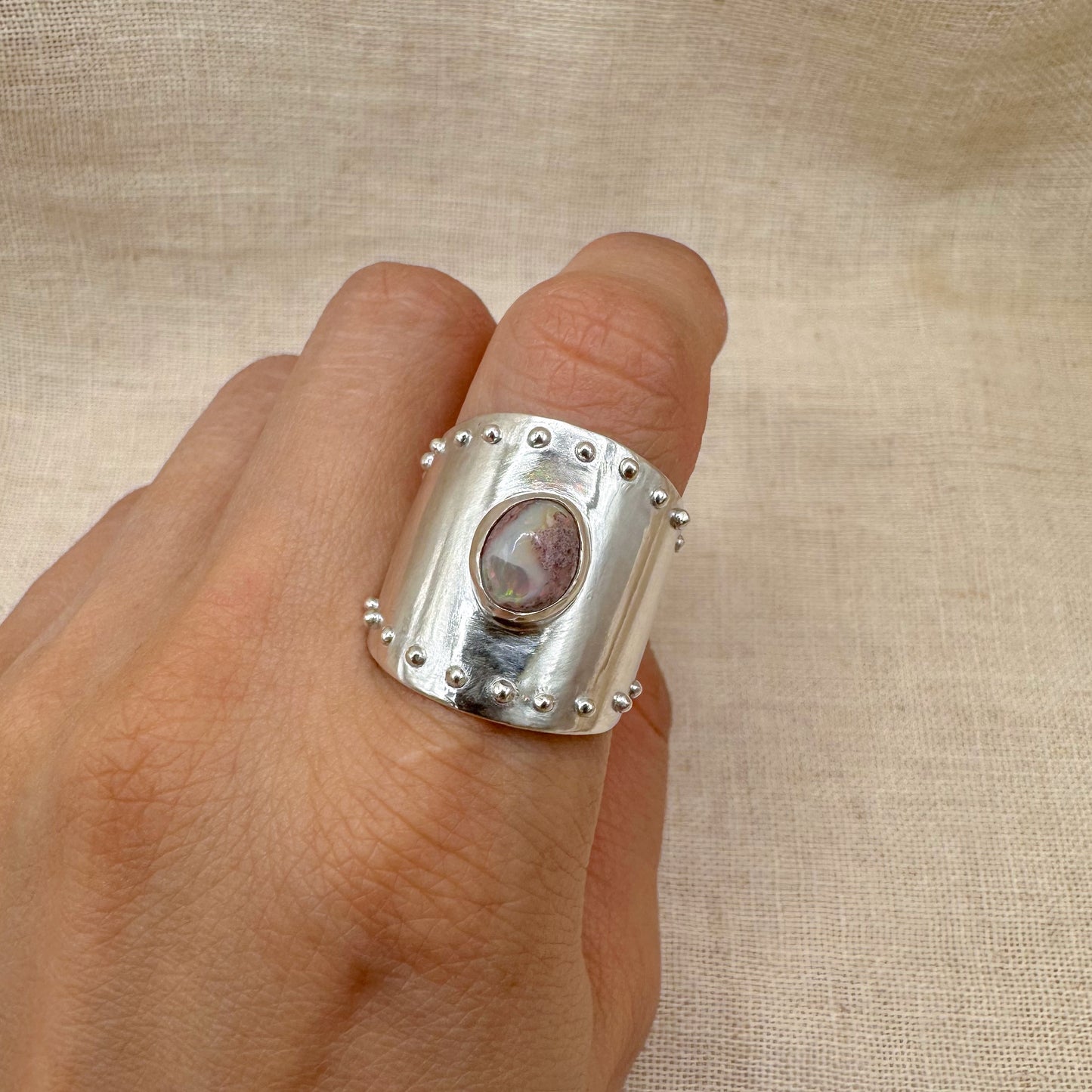 ADJUSTABLE MEXICAN FIRE OPAL RING