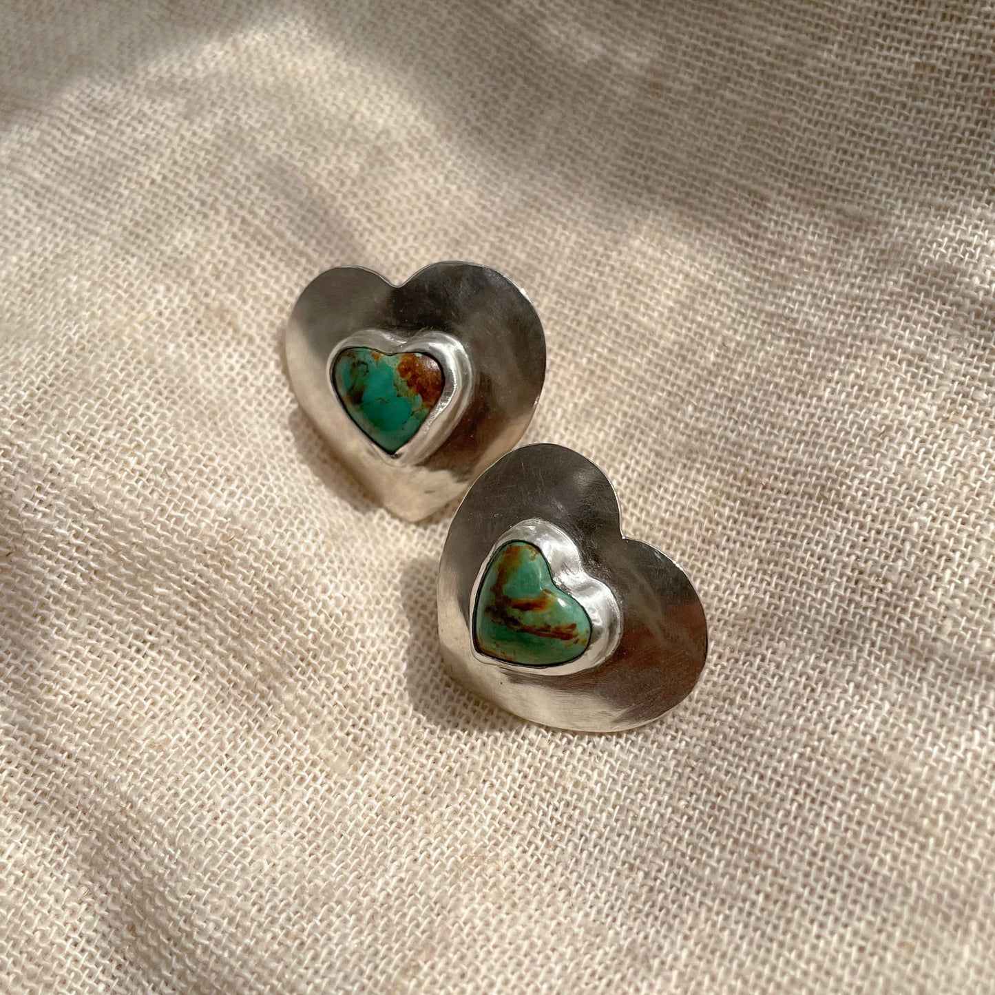 HEART SHAPED KINGMAN TURQUOISE STUD EARRINGS