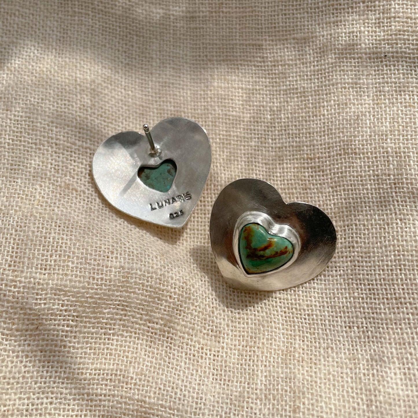 HEART SHAPED KINGMAN TURQUOISE STUD EARRINGS