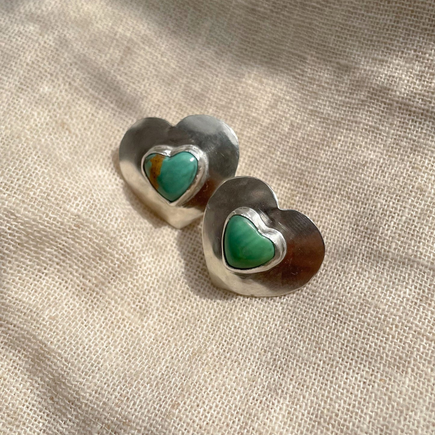 HEART SHAPED KINGMAN TURQUOISE STUD EARRINGS