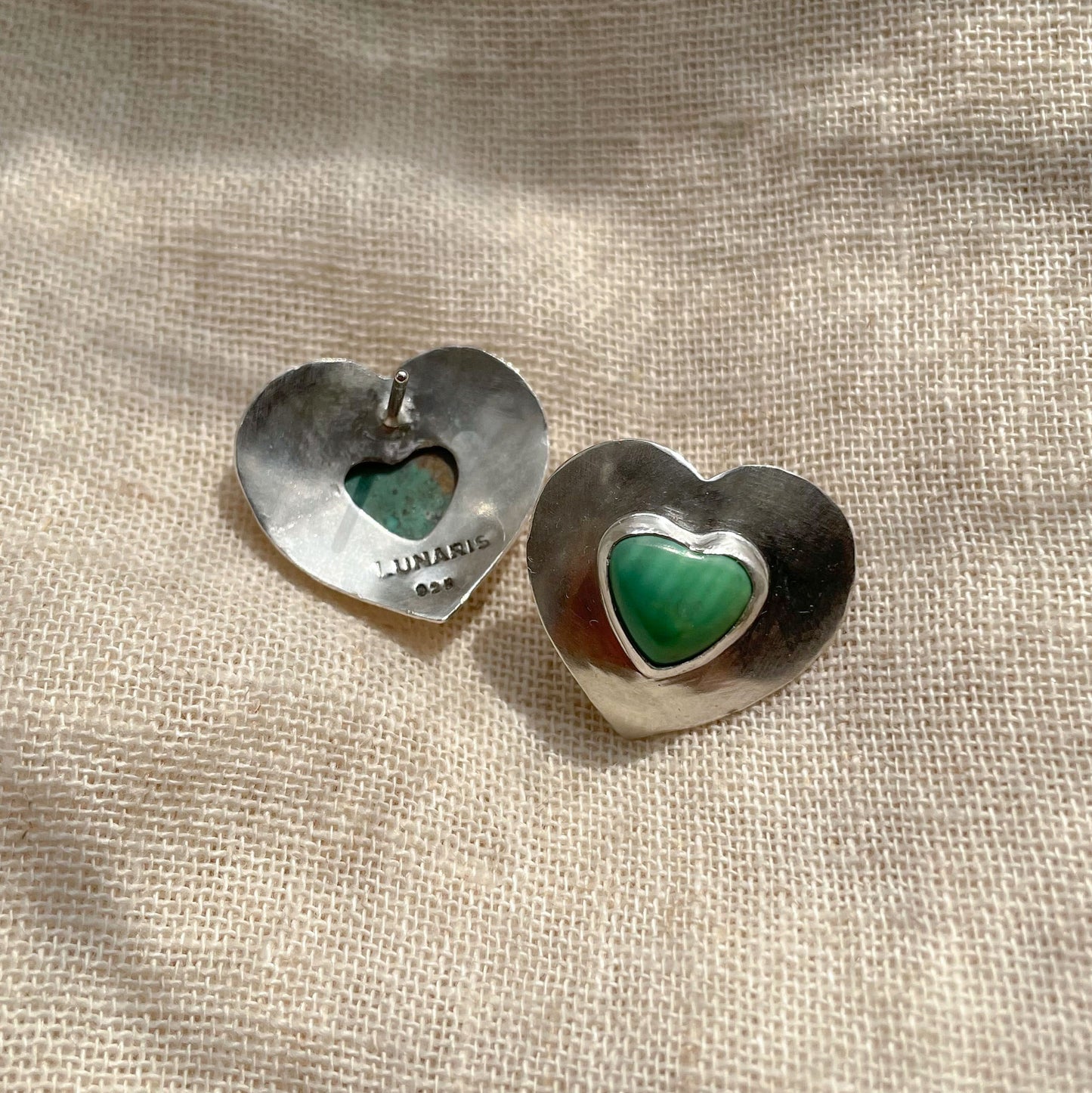HEART SHAPED KINGMAN TURQUOISE STUD EARRINGS
