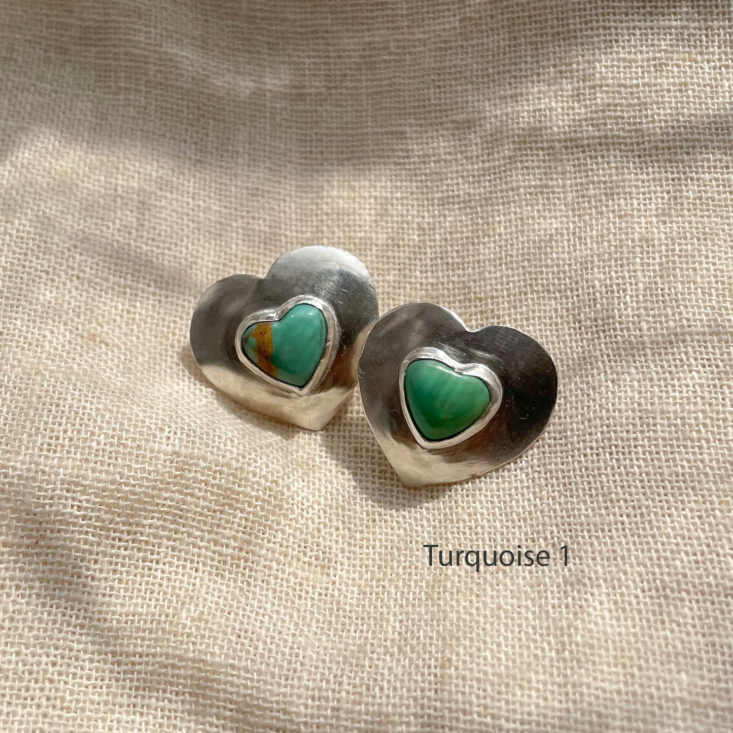 HEART SHAPED KINGMAN TURQUOISE STUD EARRINGS