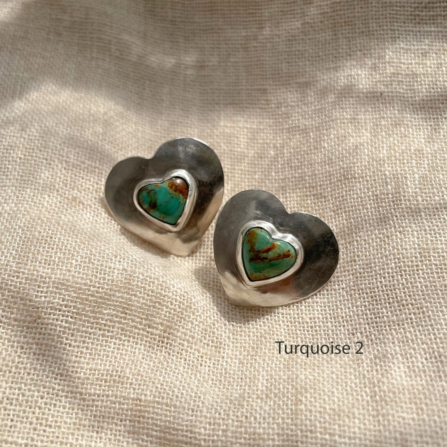 HEART SHAPED KINGMAN TURQUOISE STUD EARRINGS