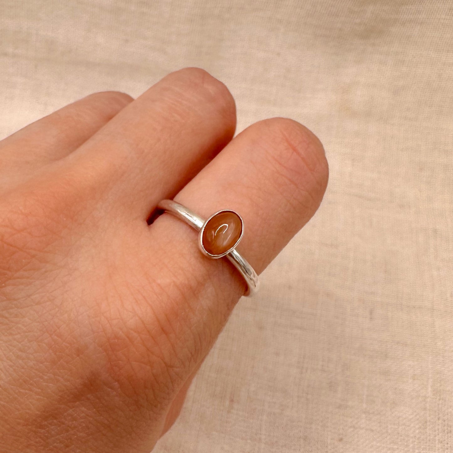 STERLING SILVER ORANGE MOONSTONE STACKING RING