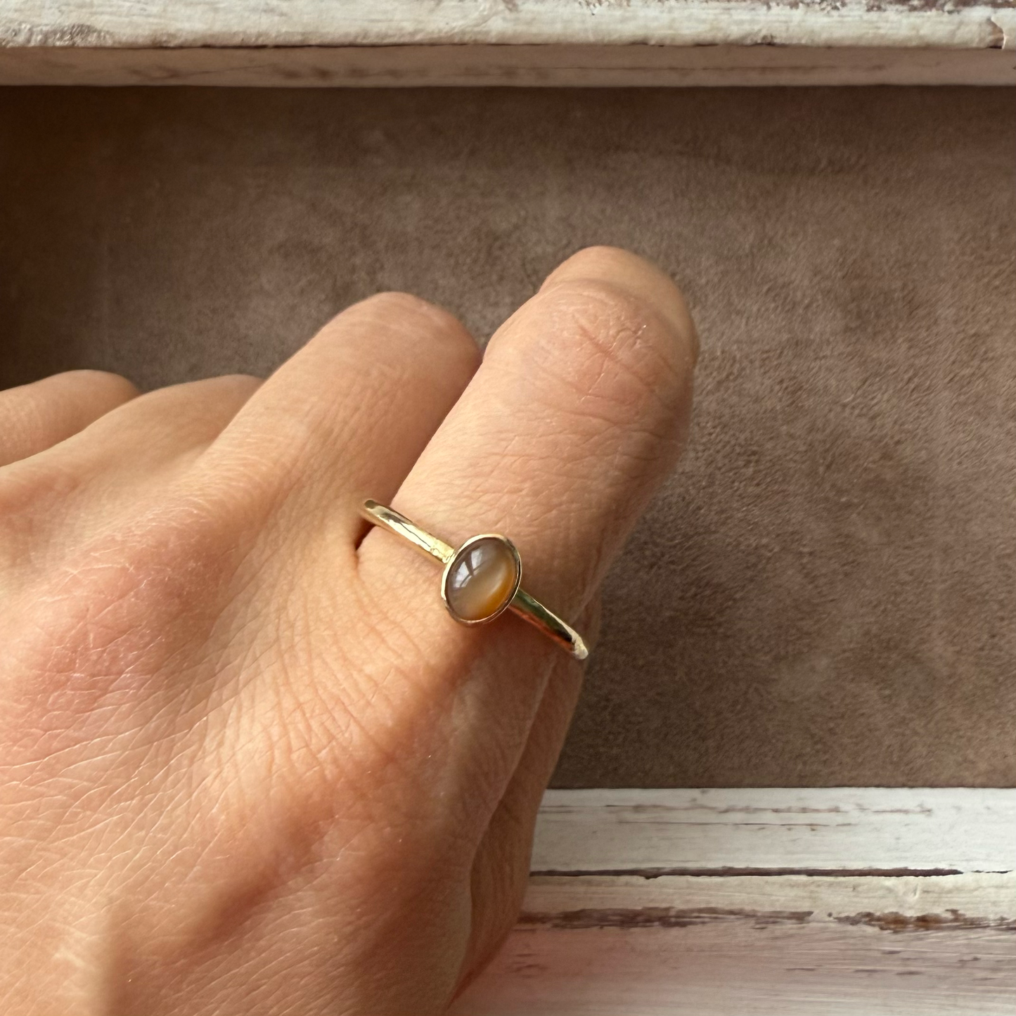 ADJUSTABLE GEM STONE STACKING RING