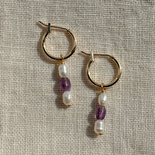 GEMSTONE DANGLE HOOP EARRINGS