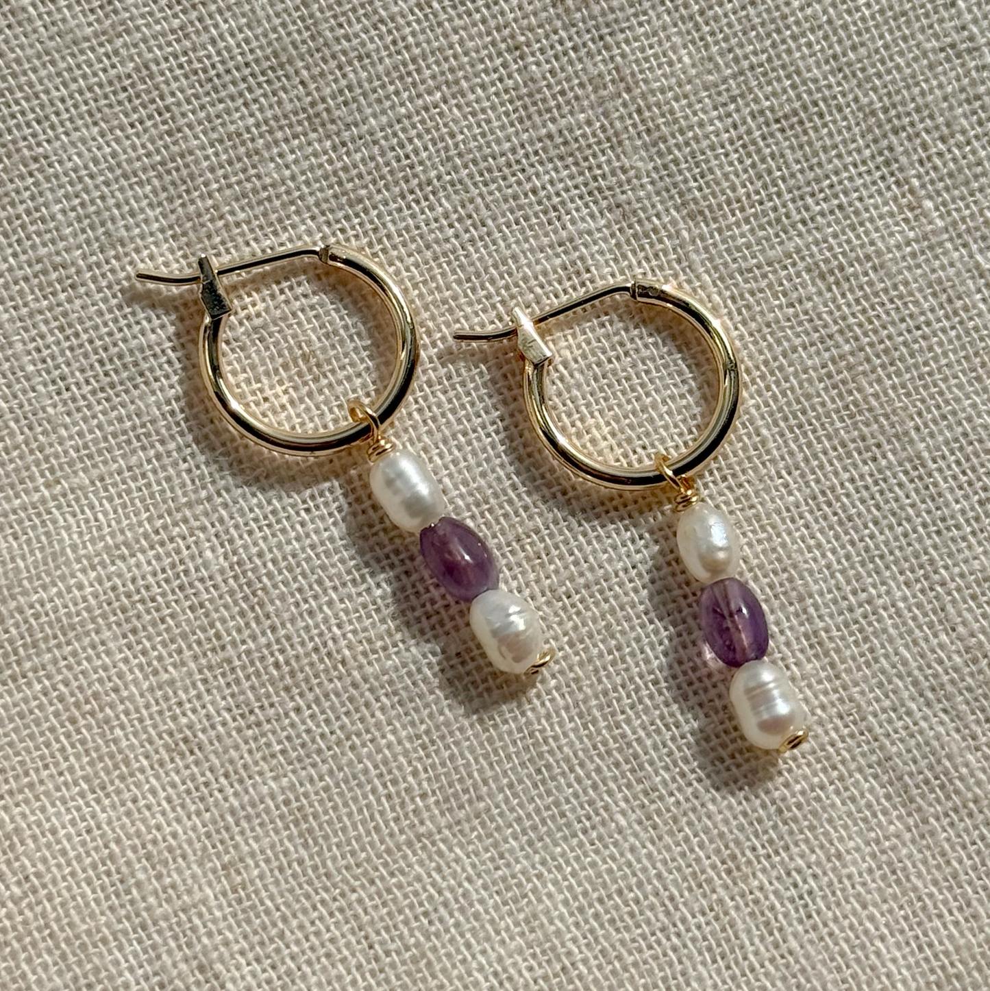 GEMSTONE DANGLE HOOP EARRINGS