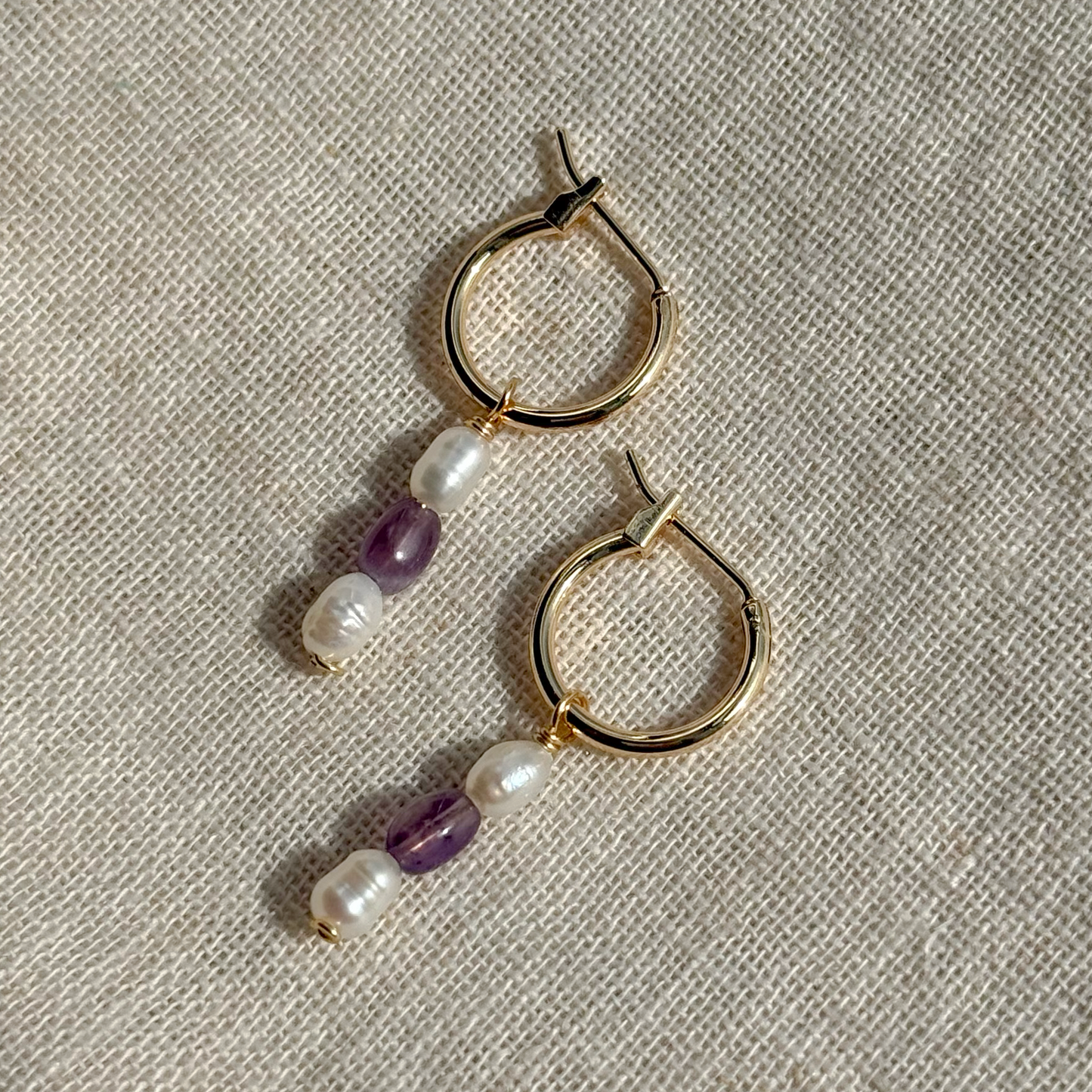 GEMSTONE DANGLE HOOP EARRINGS