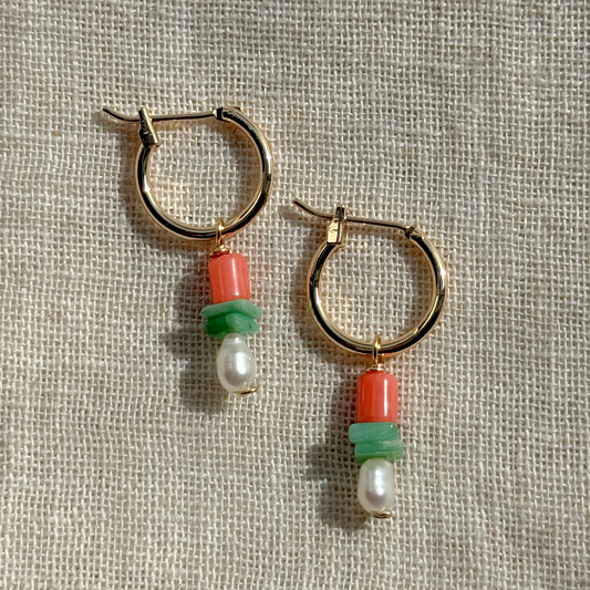 GEMSTONE DANGLE HOOP EARRINGS