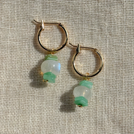 GEMSTONE DANGLE HOOP EARRINGS