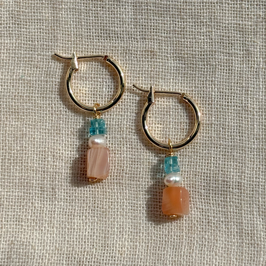 GEMSTONE DANGLE HOOP EARRINGS