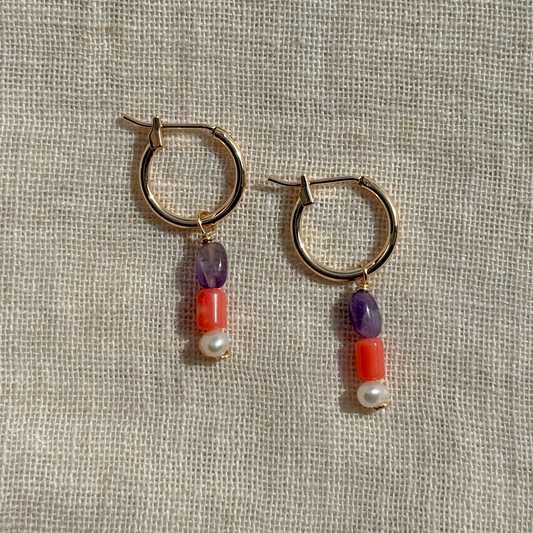 GEMSTONE DANGLE HOOP EARRINGS