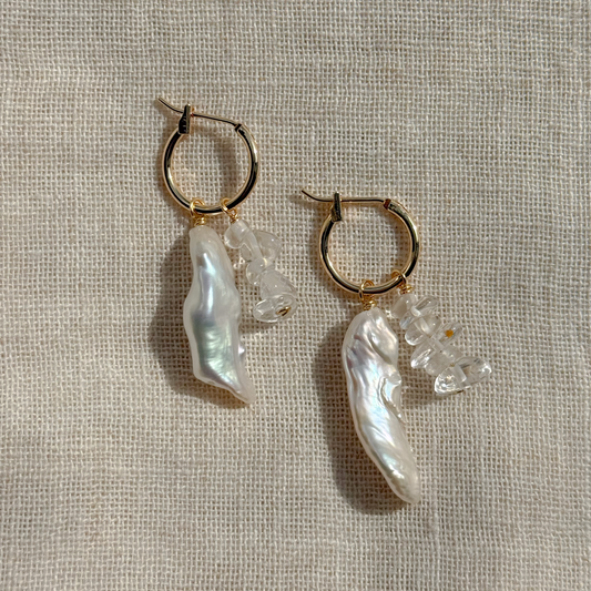 GEMSTONE DANGLE HOOP EARRINGS