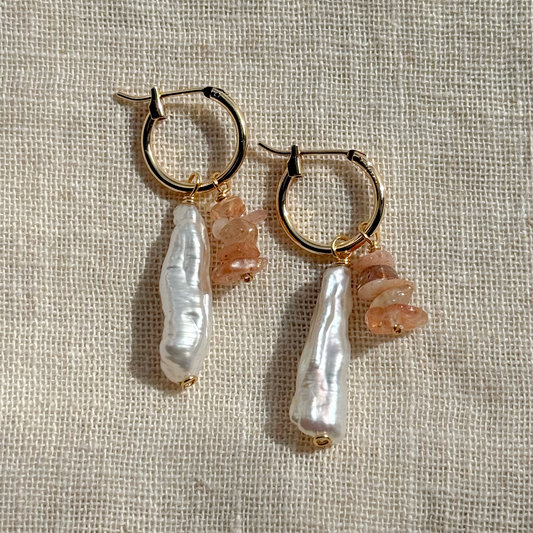 GEMSTONE DANGLE HOOP EARRINGS