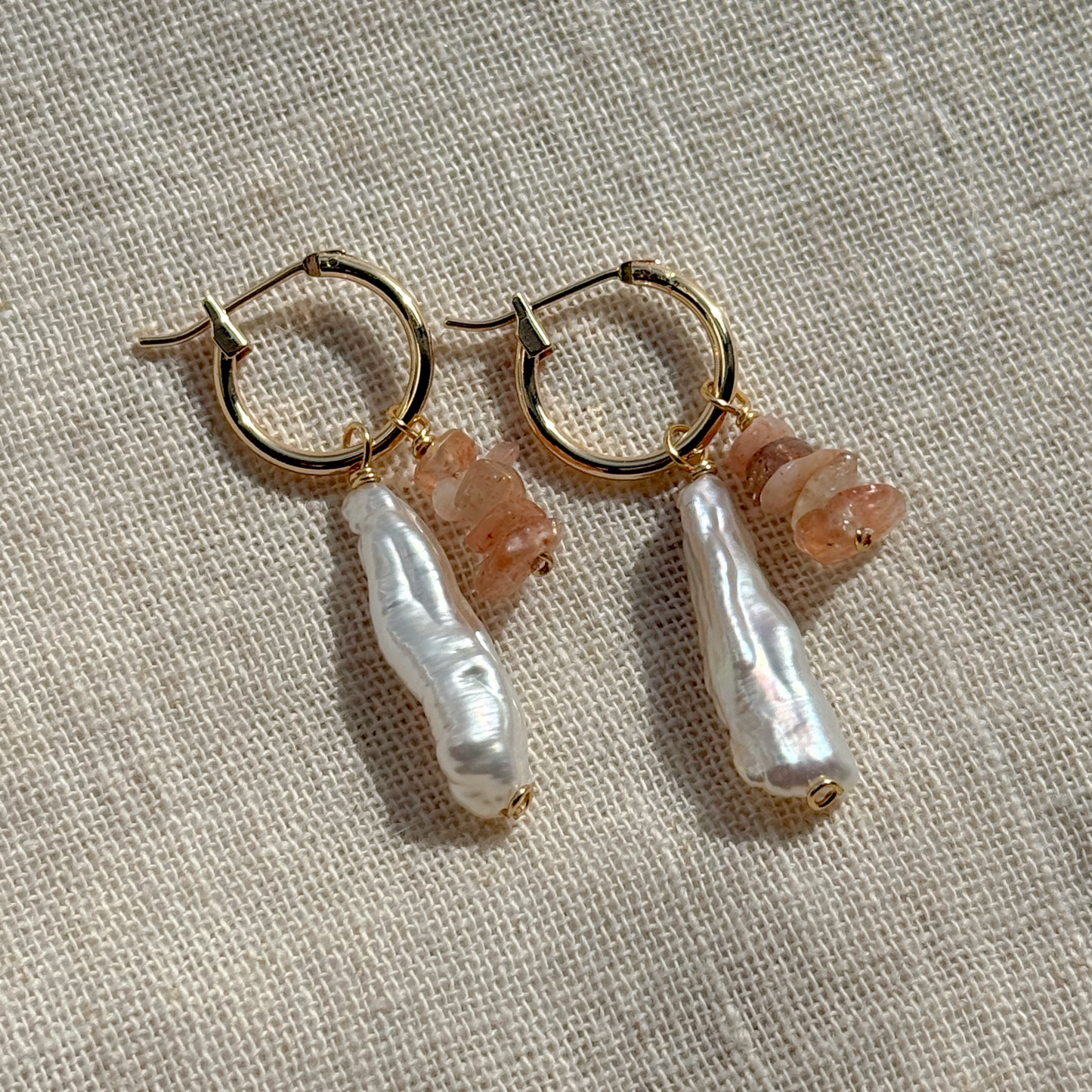 GEMSTONE DANGLE HOOP EARRINGS